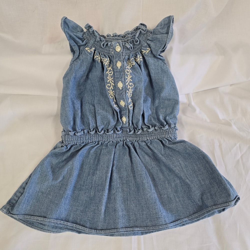 Ralph‎ Lauren Baby Girls Denim Dress Blue Smocked Embroidered Cotton 9M